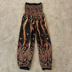 Black Smocked Tribal Harem Pants
